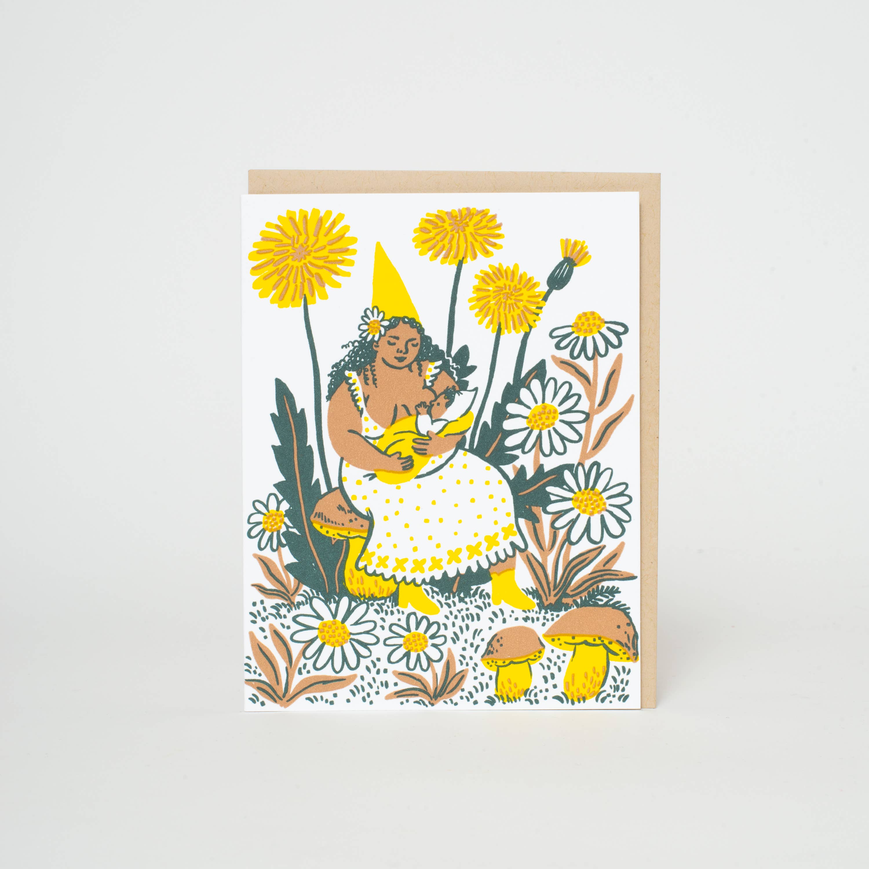 Egg Press Manufacturing - Wholesale Baby Card - Dandelion Baby & Gnome Letterpress Greeting Card by Phoebe Wahl1