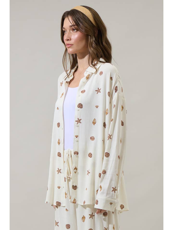 IVORY BROWN Cerise Shells Dalton Boyfriend Button Down Shirt for wholesale on Faire