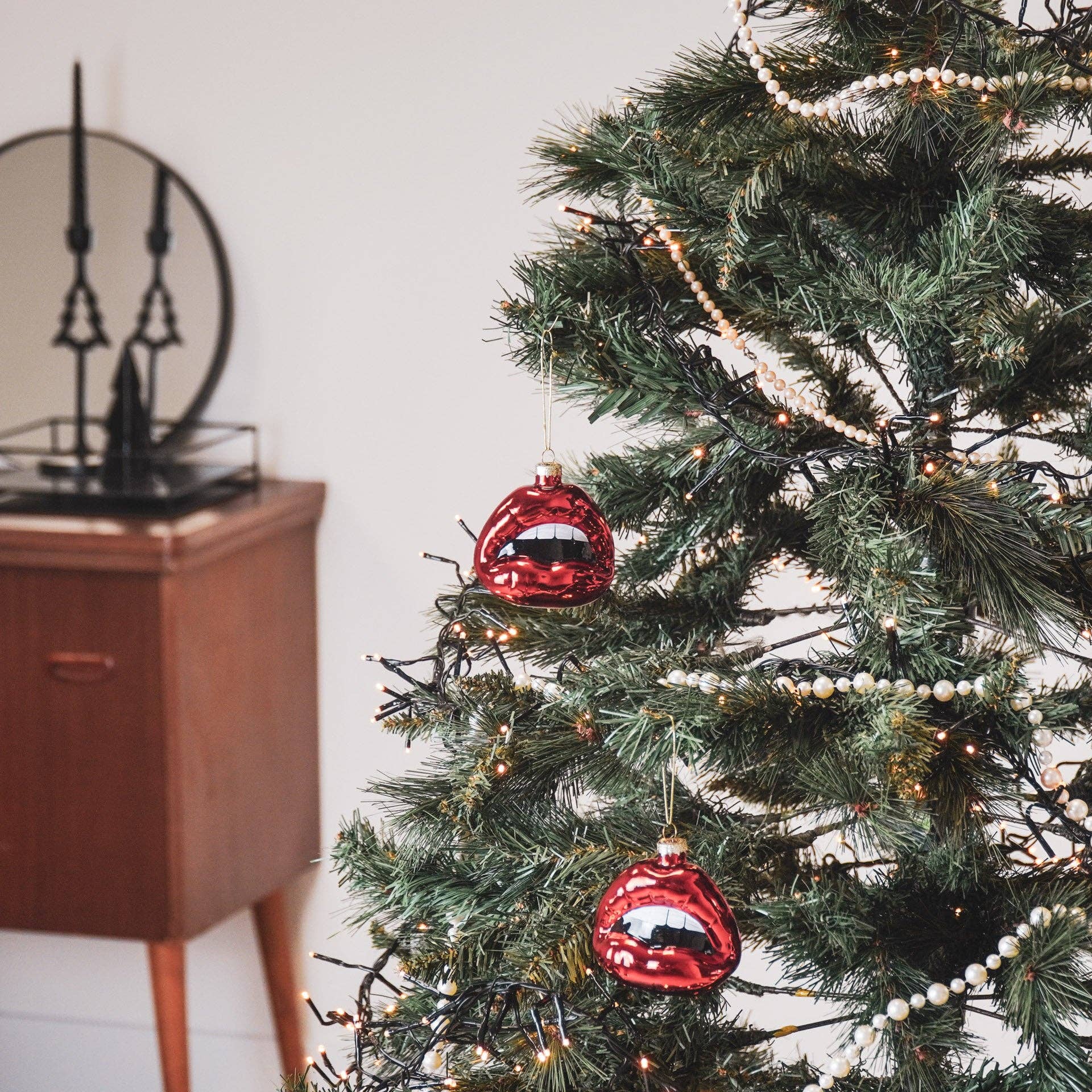 Housevitamin bv - Wholesale Ornament set - Xmas Hanger - Lip - Glass - Red - 8,5x3,5x8,5cm2