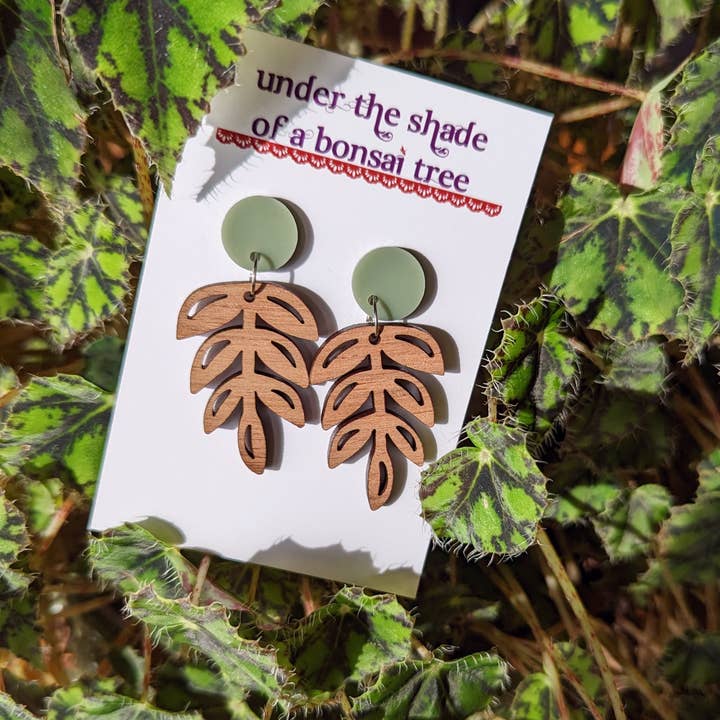 Tasmanian Blackwood Fern Leaf Statement Earrings for wholesale by Shade Of A Bonsai