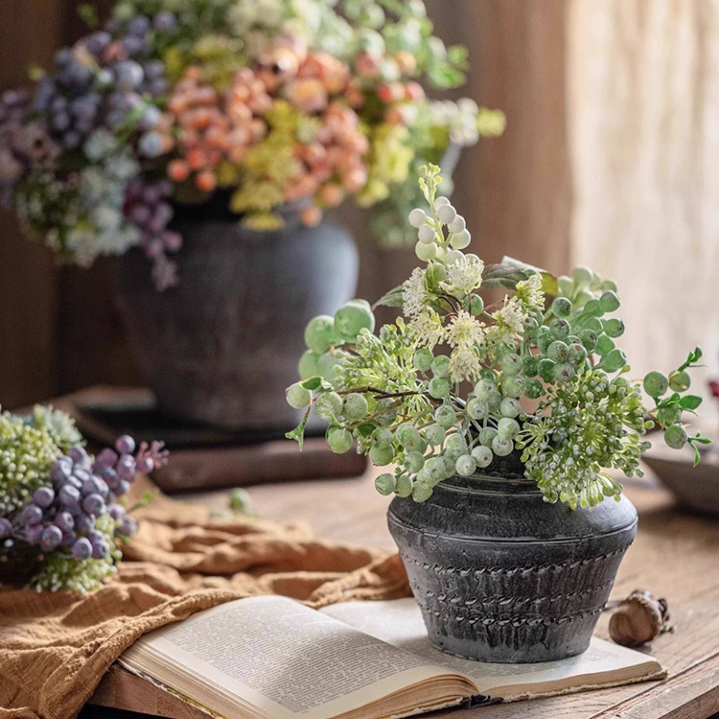 Rustic Reach - Wholesale Artificial Plant - Blueberry & Greenery Bunch 13" Tall3