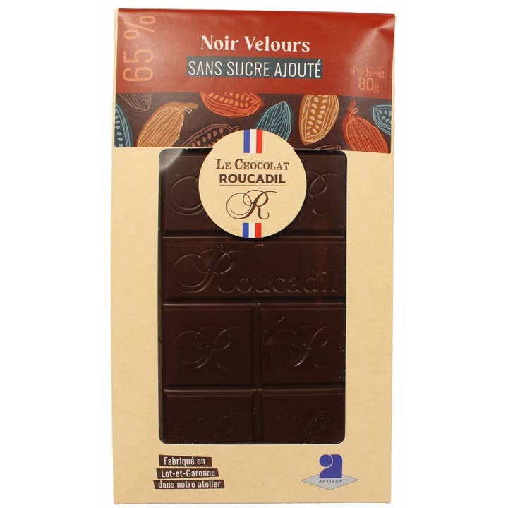 Tavoletta di Cioccolato Fondente Velluto Senza Zucchero - 80G per la vendita all'ingrosso da parte di Maison Roucadil