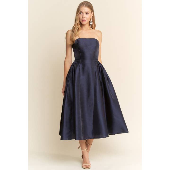 MF22950 TAFFETA STRAPLESS MIDI DRESS for wholesale by Maniju