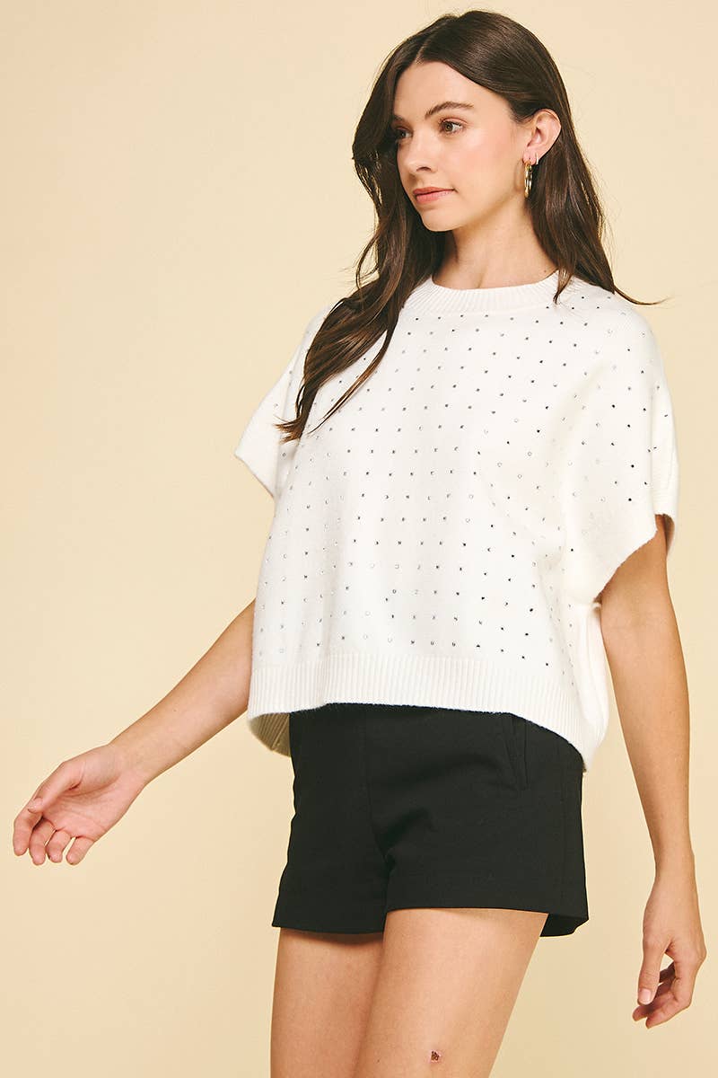 PINCH - Vente Pull en maille – femme - PULL BRODÉ EN PIERRES - 4739WB10