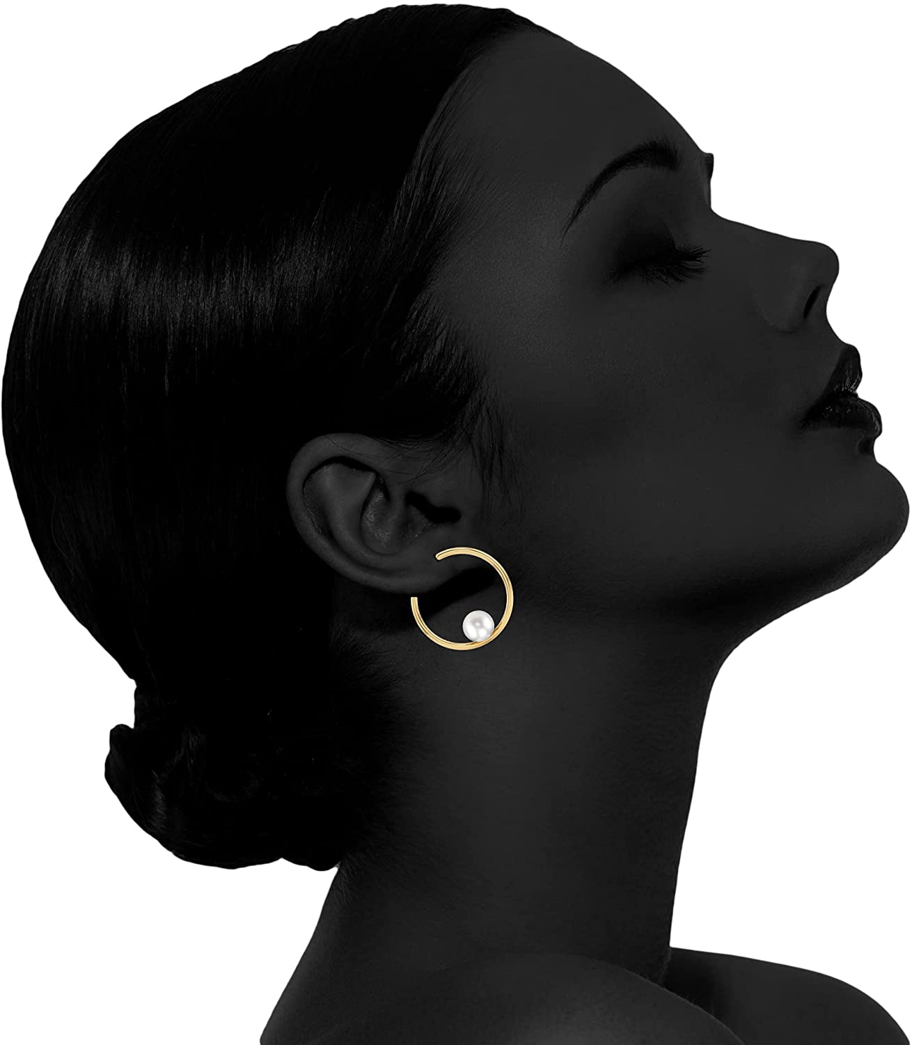 Kaiya Jewelry - Venta al por mayor Pendientes de aro - Pendientes grandes de aro medio abiertos con perla7