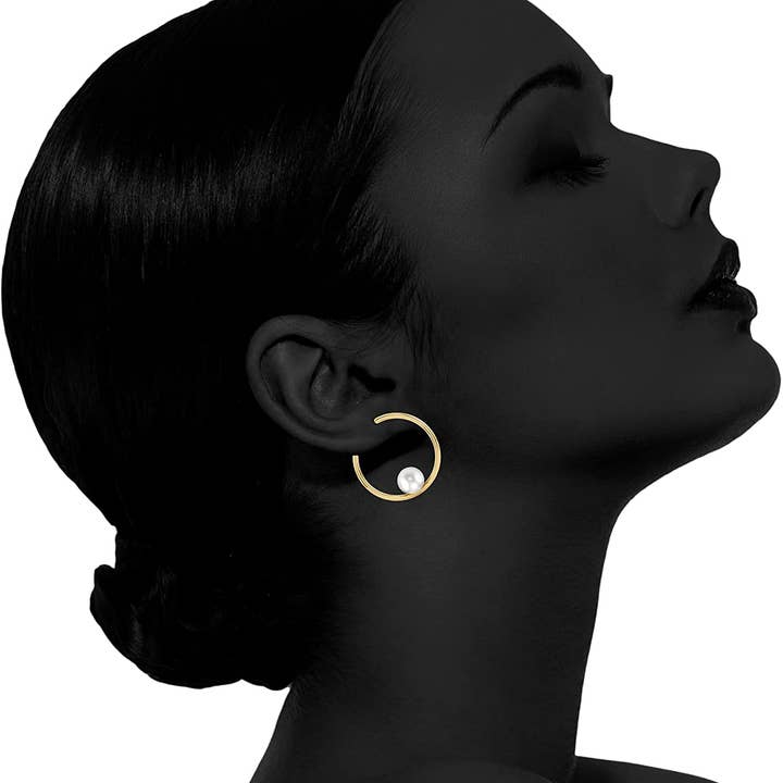 Kaiya Jewelry - Venta al por mayor Pendientes de aro - Pendientes grandes de aro medio abiertos con perla7