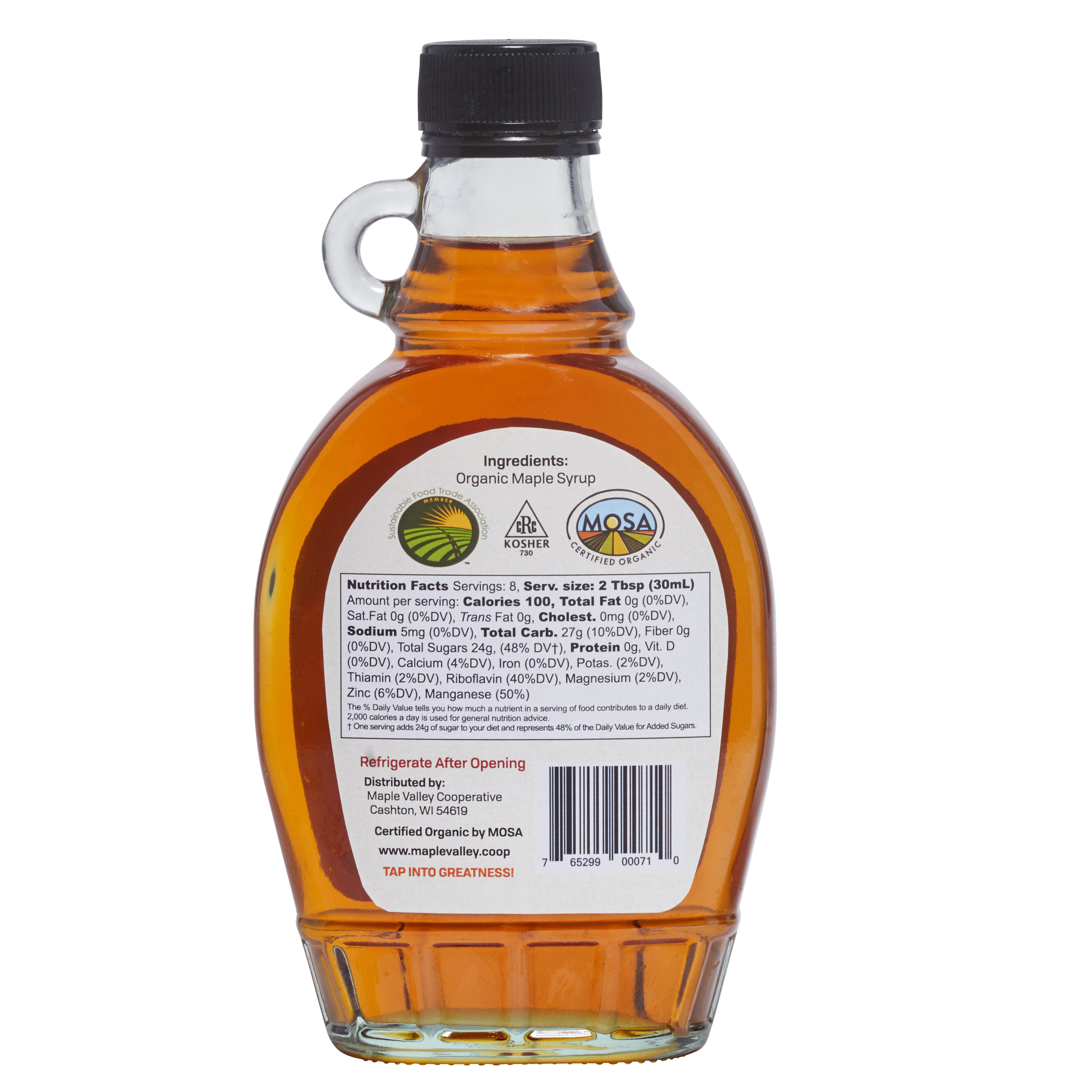 Maple Valley Cooperative - Vente Sirops d'érable - Sirop d'érable biologique ambré et riche verre plat 8 oz1