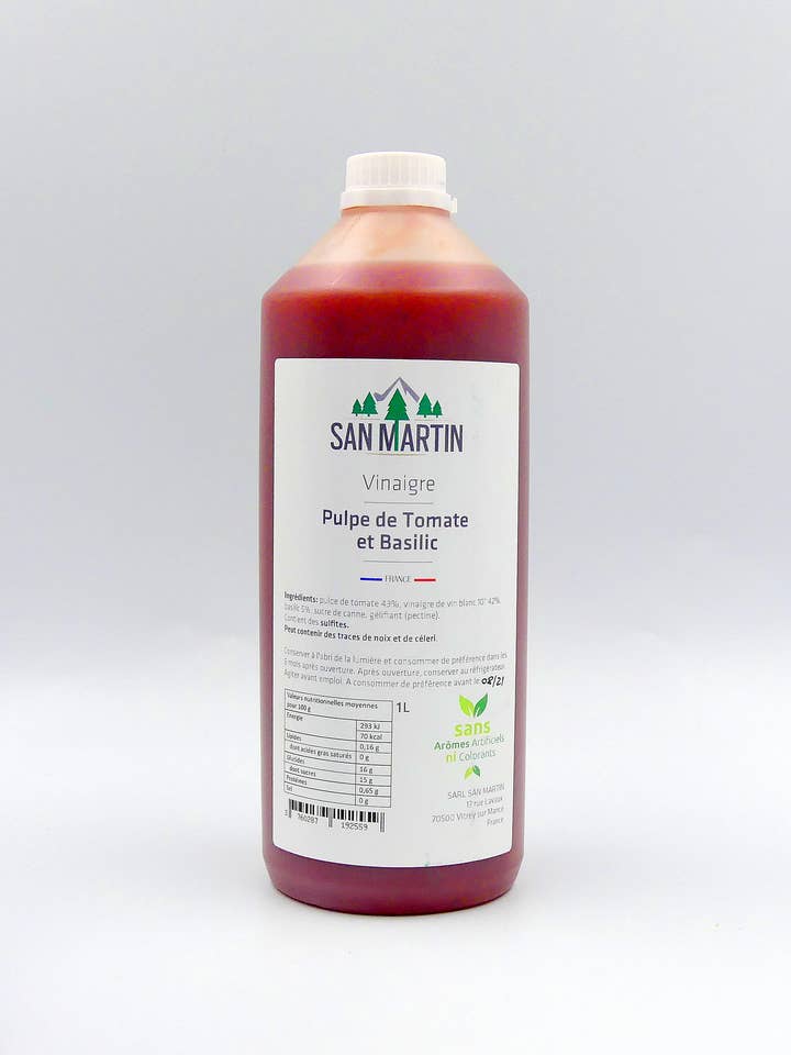 Tomato Pulp and Basil Vinegar 1L for wholesale by JEAN DE VELAS