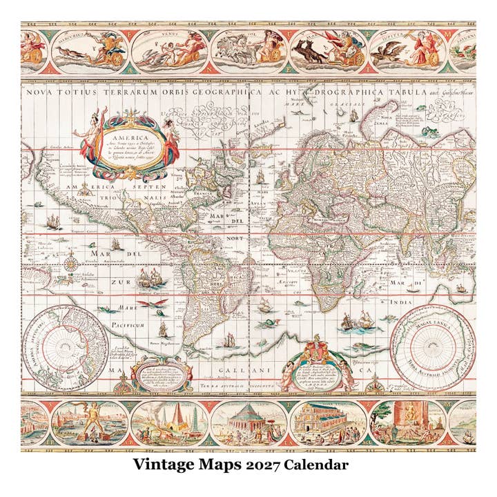 Väggkalender med vintagekartor 2027 för wholesale av The Retrospect Group Collection