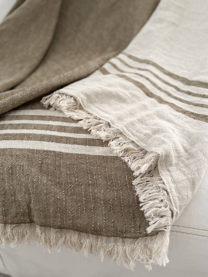 Plaid à Rayures en Lin Lakeside pour la vente par Anaya Home