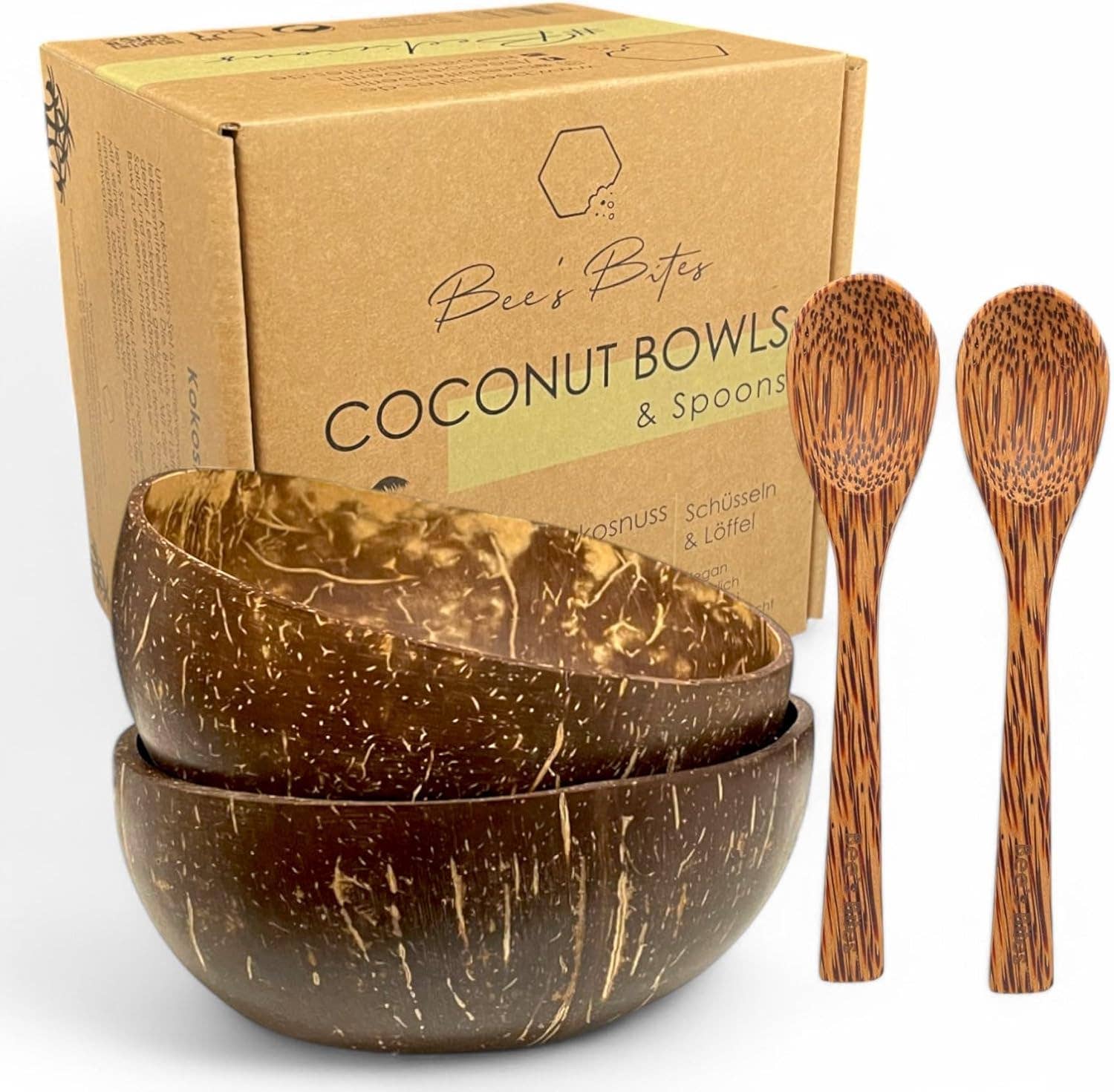 Biomatea - Wholesale Serving Utensil - Coconut 4-piece Bowl Set – 2 Bowl + 2 Spoons – Handmade2