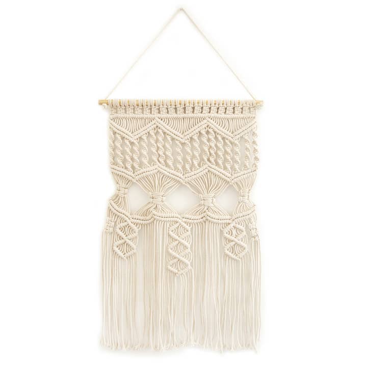 LORENA MACRAME VÄGGHÄNGNING, ELFENBEN, 16" x 24" för wholesale av chardin home