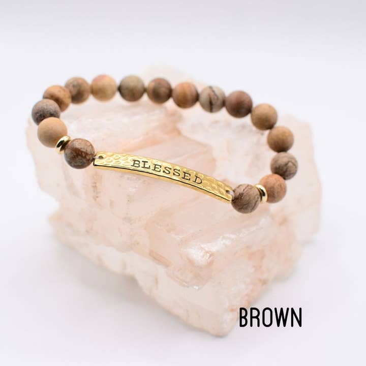 Two and Crew - Wholesale Charm/Dangle Bracelet - BLESSED stone stretch inspirational religious bracelet