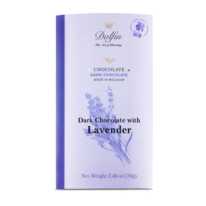 Belgium's Chocolate Source - Wholesale Chocolate Bar - Dolfin Dark Bar W/ Lavender 60% Cocoa