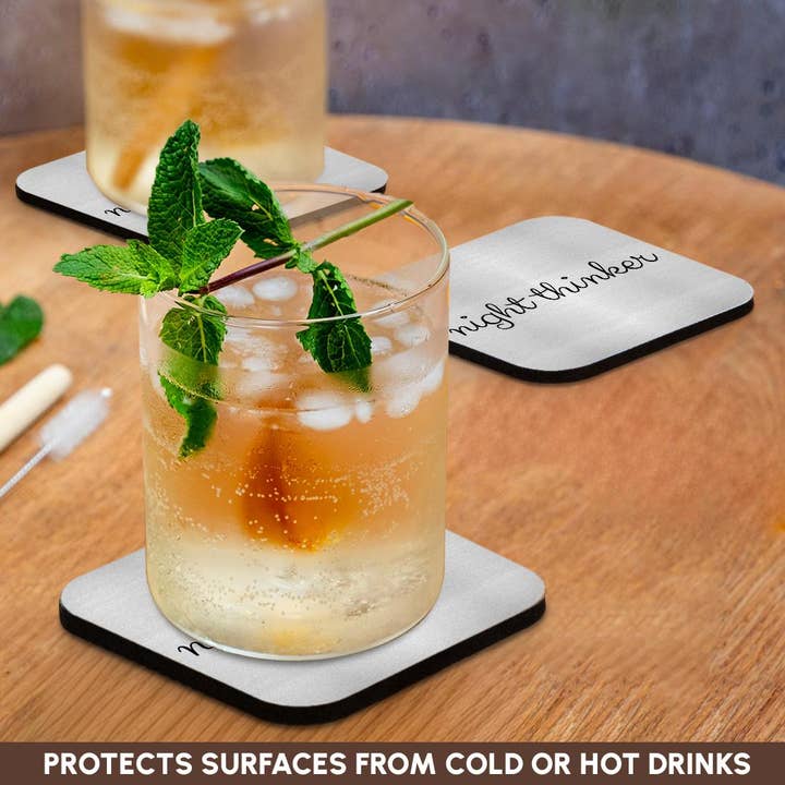 3dRose - Wholesale Coasters - 3dRose, Night thinker. Cursive black lettering on white background., Coaster9