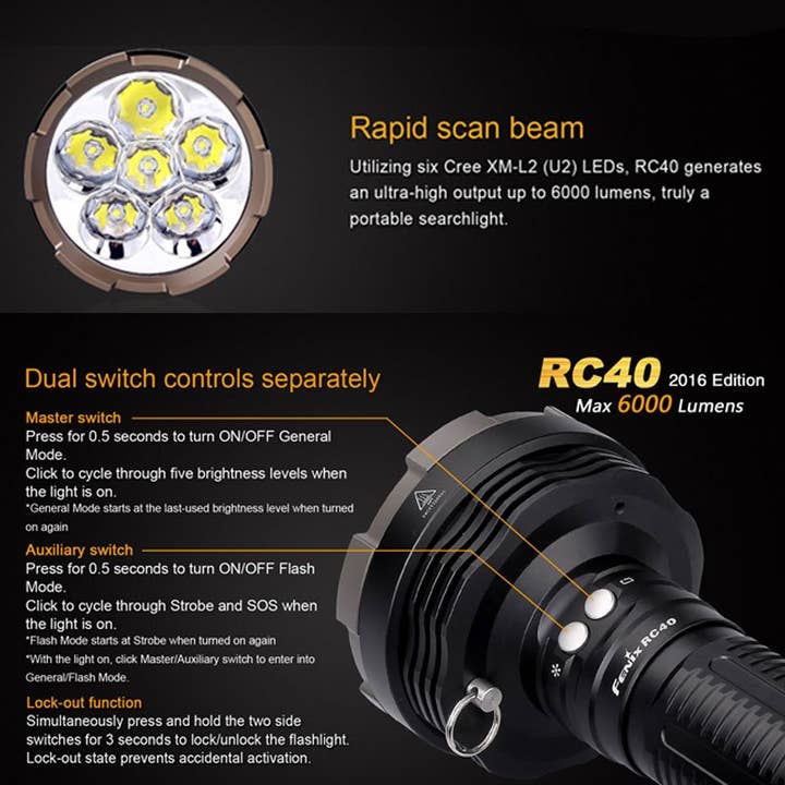 Fenix RC40 Cree XM-L2 U2 LED Taschenlampe mit 6000 Lumen für den Großhandel von Akkushop DK