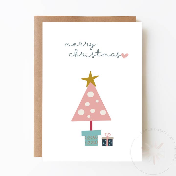 Pink Christmas Tree Card for wholesale by Paper Daisies by j'adorne