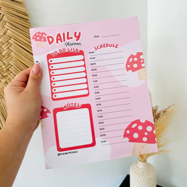 Bloc de notas Mushroom Daily Planner para venta al por mayor de KuriArt Designs