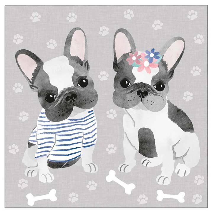 Lunch Napkin - Cute Puppies GREY for wholesale by Elegant Gifts