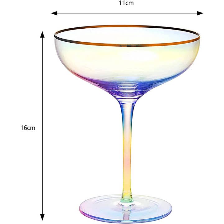 The Wine Savant / Khen Glassware - Wholesale Cocktail/Liquor Glass - Large Iridescent Gilded Coupe Glass 2-Set