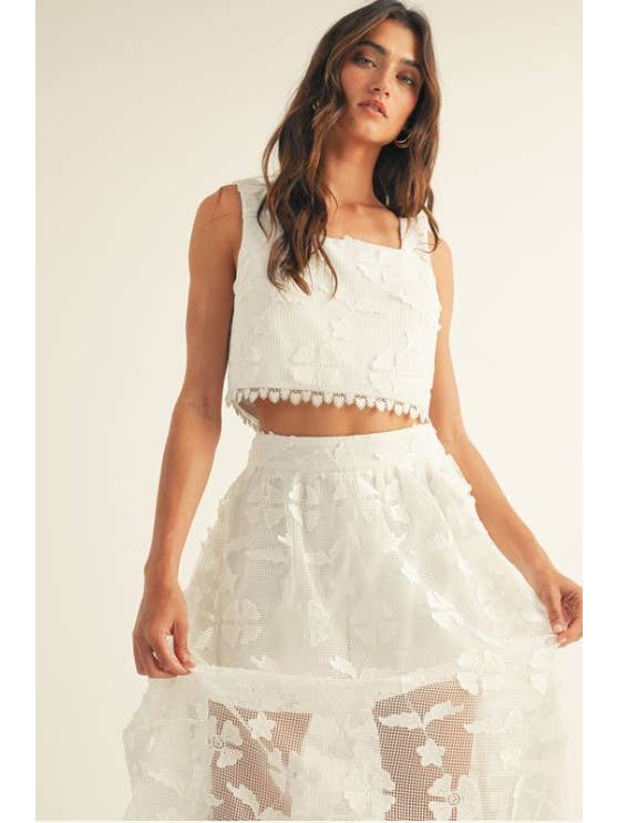White Floral Square Neck Skirt Set for wholesale on Faire