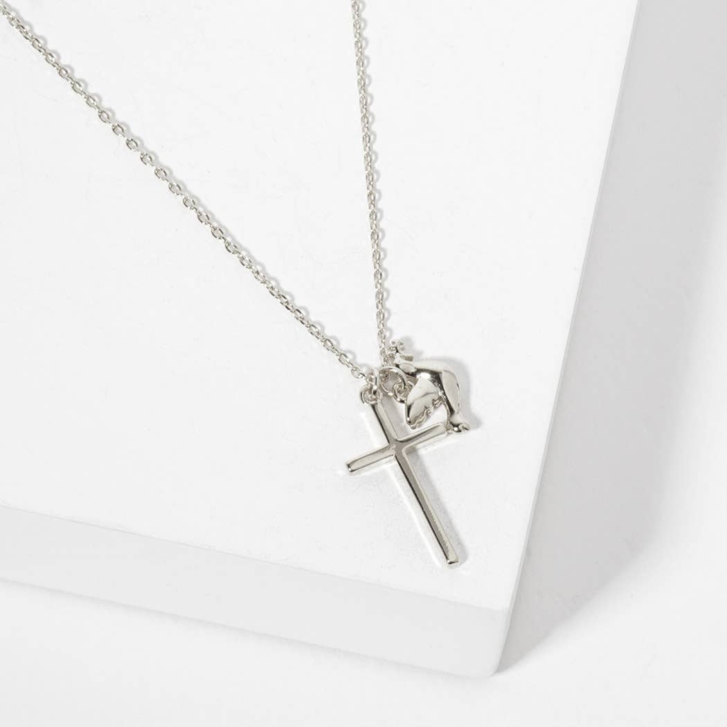 SOPHIA WHOLESALE - Wholesale Beaded/Pearl Necklace - Romans 15 13 Dainty Cross Dove Charm Necklace1