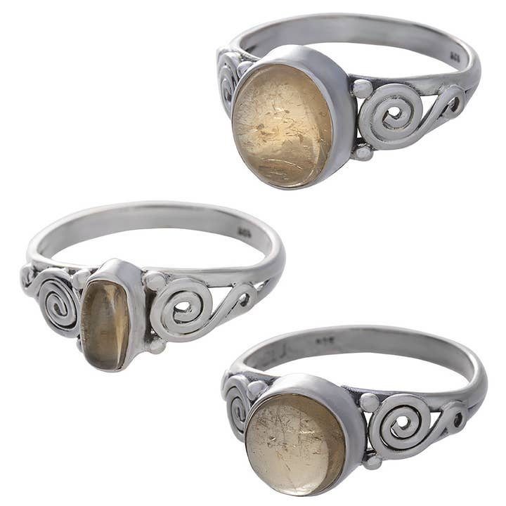 Anneau spiralé en citrine, cabochon, hauteur 8-11 mm pour la vente par Kheops BLJ Jewelry