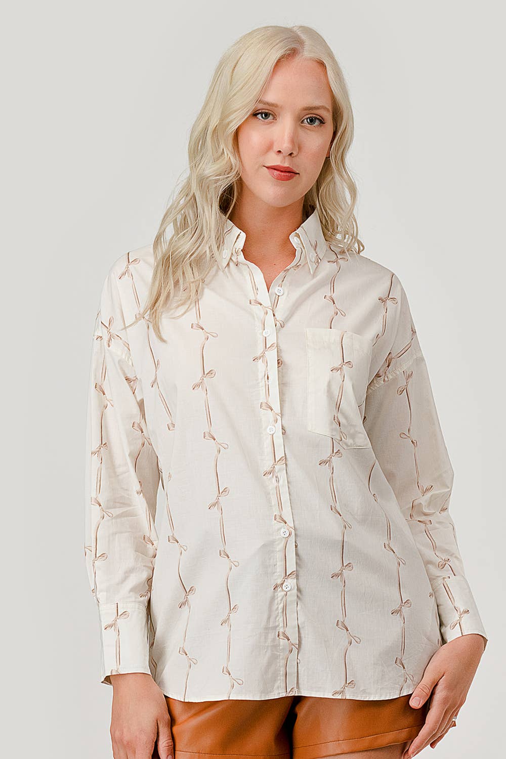 GeeGee x Lovelo - Wholesale Button Down Shirt - Women's - Ribbon Stripe Pattern Button-Up Shirt, OT5091828