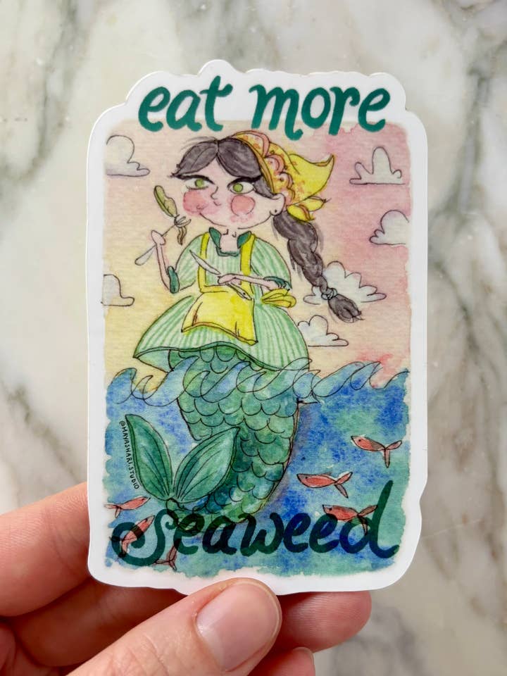 XL Seegras Meerjungfrau Kunst Aufkleber – Verspielter Lustiger Ozean Vinyl für den Großhandel von Maya Shari Studio