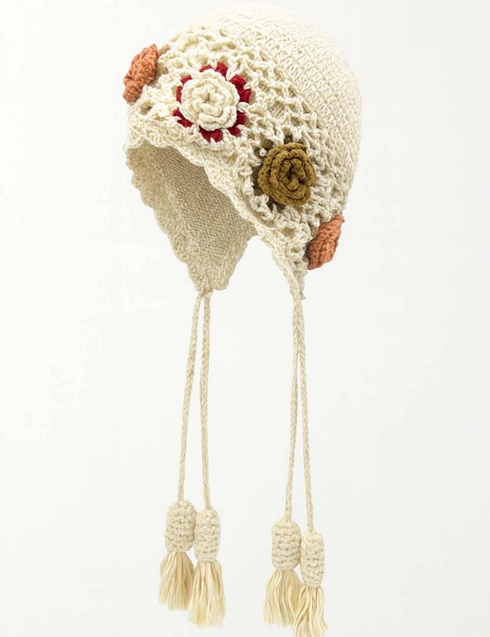 Sweetkama - Wholesale Beanie - Women's - Ladies 3D Floral Crochet Knit Hollow Out Tassel Hat0