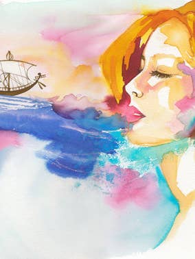 Posidonia and the Sea Art Print - Pilot pour la vente par Araceli García Illustration