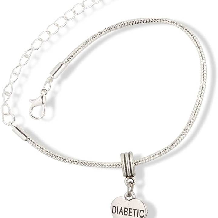 Dave The Bunny - Vente Bracelets à breloques/pendentifs - Bracelet diabétique EPJ | Bracelet à breloques chaîne de serpent en forme de cœur