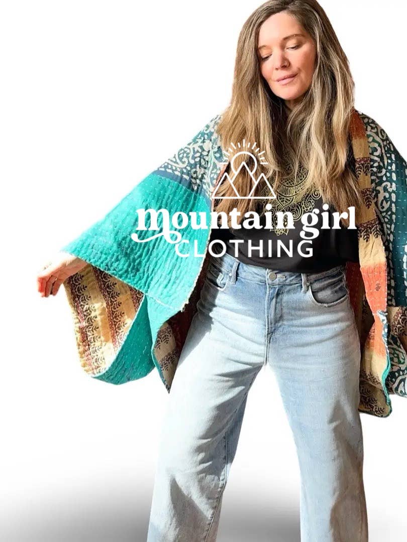 Mountain Girl Clothing - Wholesale Wrap - Women's - Upcycled Reversible Kantha Cocoon Shawl Sweater1
