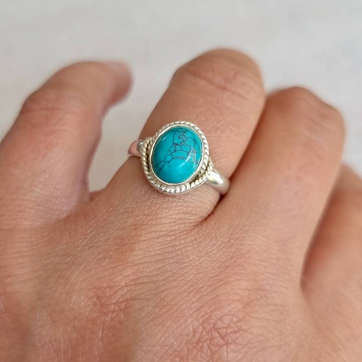 Mistry Gems - Vendita all'ingrosso Anelli cocktail/statement - Anello Ovale Turchese Boho Unisex | Argento Sterling 925, R4T4