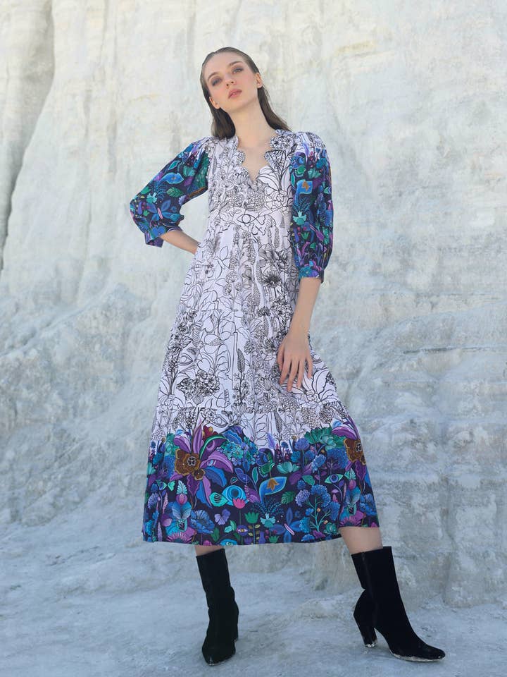 Abito lungo bianco neve con orlo smerlato per la vendita all'ingrosso da parte di BUTA BUTI