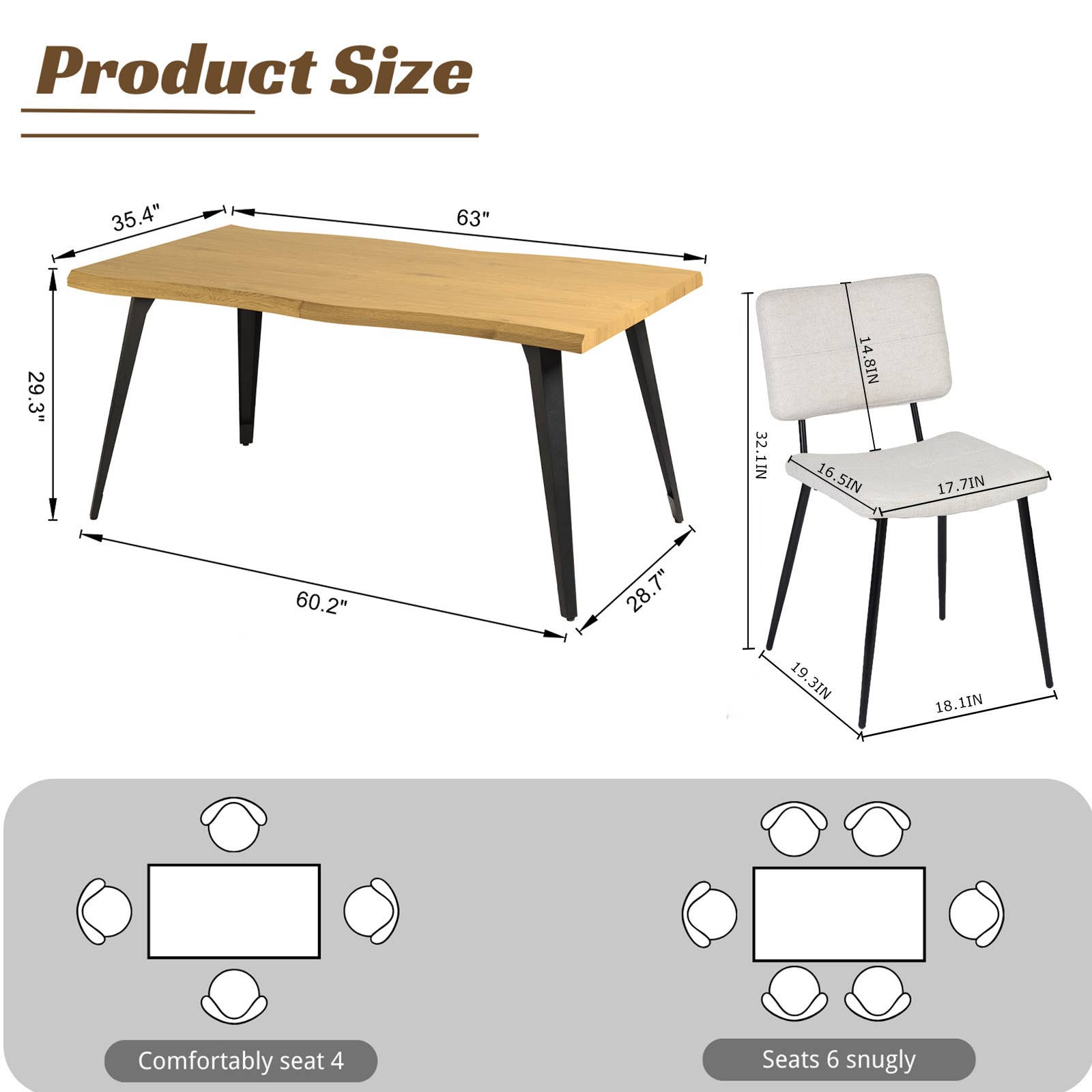 39F Inc. - Wholesale Chair - 5-Piece Dining Set-63" Wave-Edge Table and Chair Options17