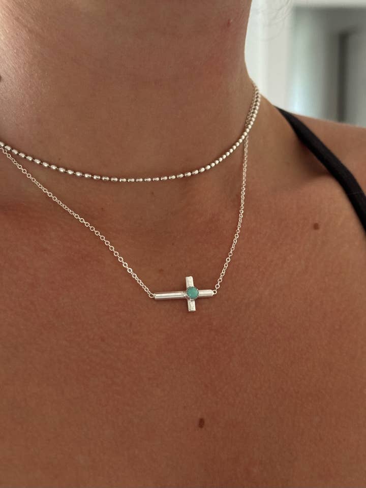 Horizontal turquoise cross necklace for wholesale by Breezi Mae