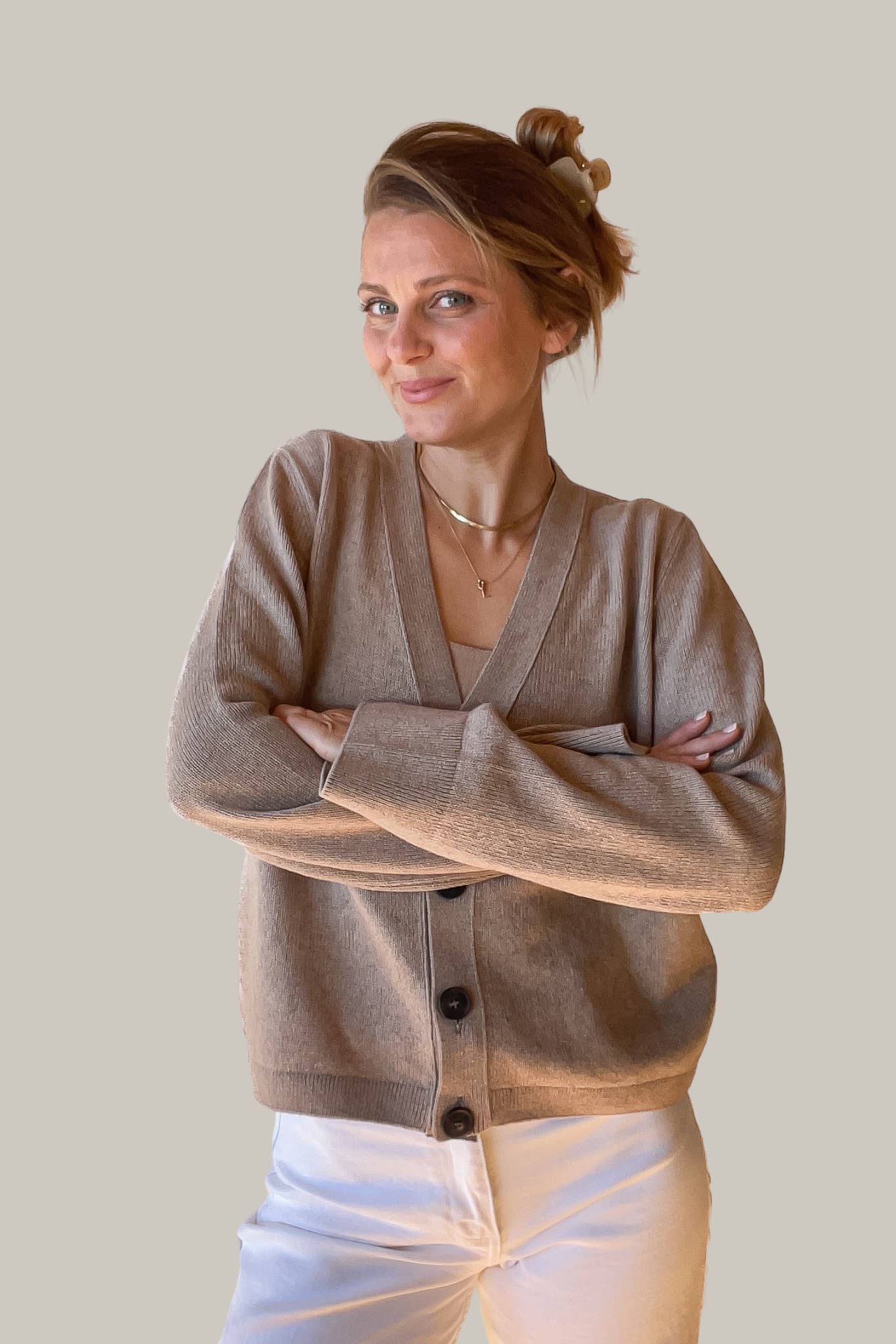 PURA Clothing - Wholesale Cardigan - Women's - NANA CARDIGAN TAUPE (COTTON / CASHMERE)