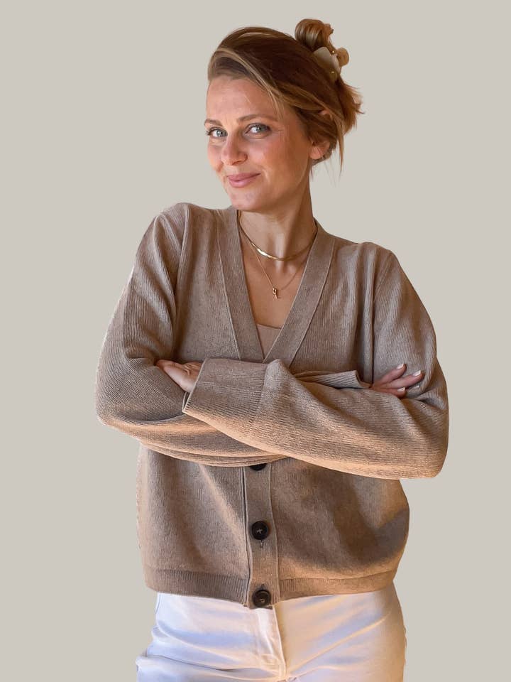 PURA Clothing - Wholesale Cardigan - Women's - NANA CARDIGAN TAUPE (COTTON / CASHMERE)0