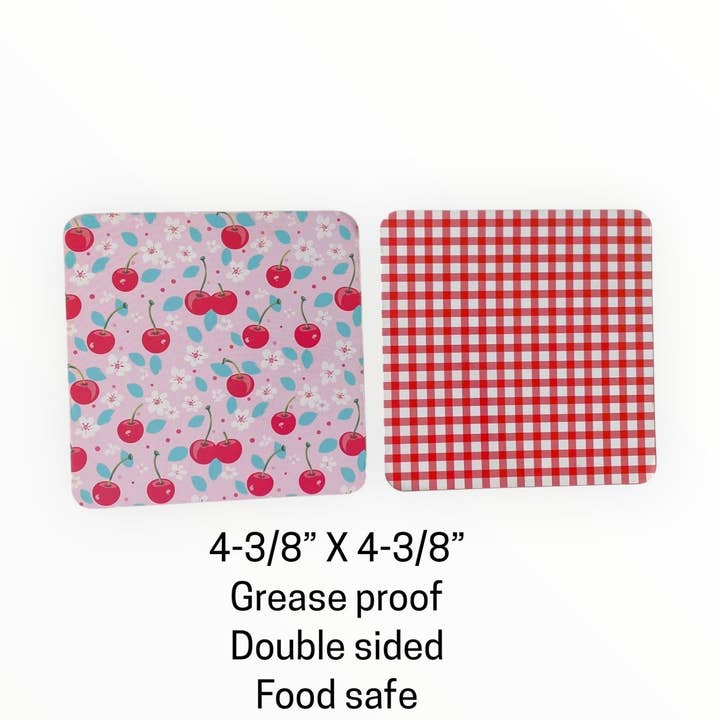 Square Double Sided Bag Inserts 25 pcs- Cherry/ Red Plaid/ Red Gingham for wholesale by Dare to Bake