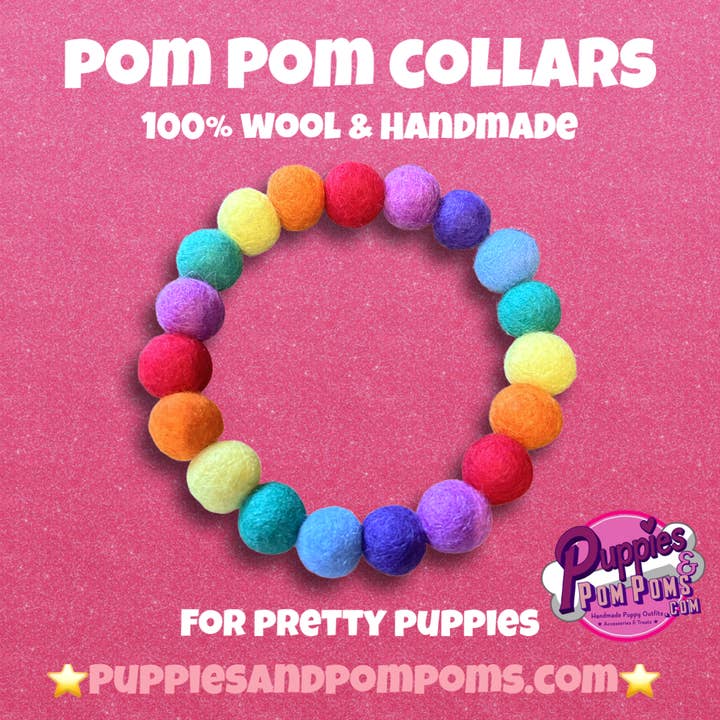 Puppies & Pom Poms - Vente Collier – chien - Collier pour chien personnalisé avec pompons colorés arc-en-ciel 2 cm7