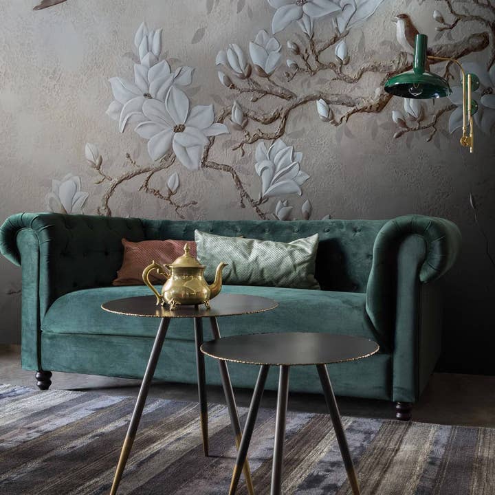 3D effect white flowers wallpaper for wholesale by Les Panoramiques