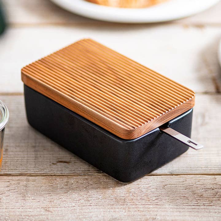 ZERO JAPAN USA - Wholesale Butter Dish - Butter Case with wooden Lid / w s.s butter knife - Noble Black