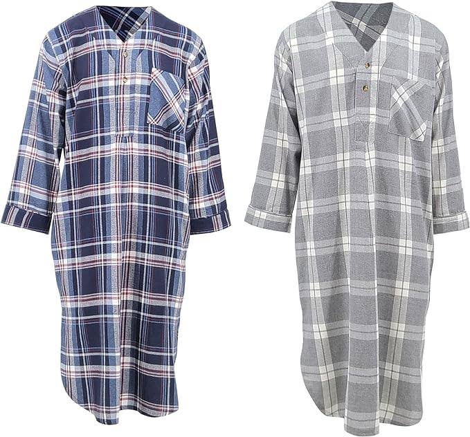 I-Wear Brands - Wholesale Nightshirt - Men's - 2 Pack Men's Cotton Flannel Long Henley Nightshirt20