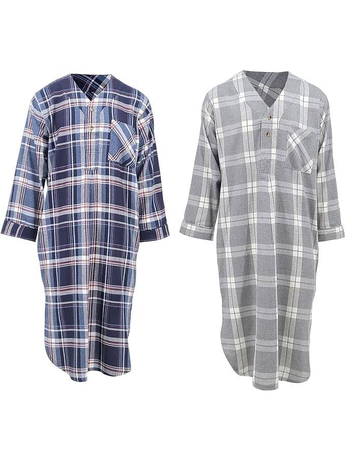 I-Wear Brands - Wholesale Nightshirt - Men's - 2 Pack Men's Cotton Flannel Long Henley Nightshirt20