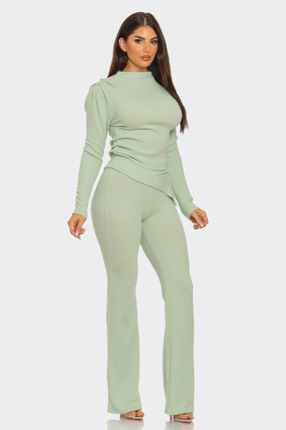 Julia by LoveJ - Wholesale Top & Pant Set (NOT Loungewear) - Women's - Asymmetric Ruched Hem Top And Pants Set 2