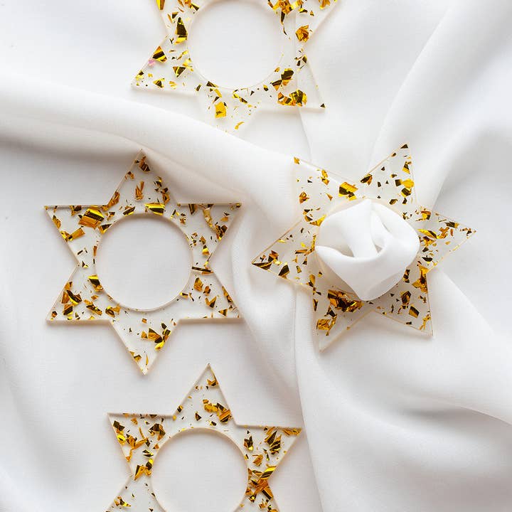 Ariel Tidhar – wholesale Napkin ring – Jewish Star Napkin Rings - Gold Fleck