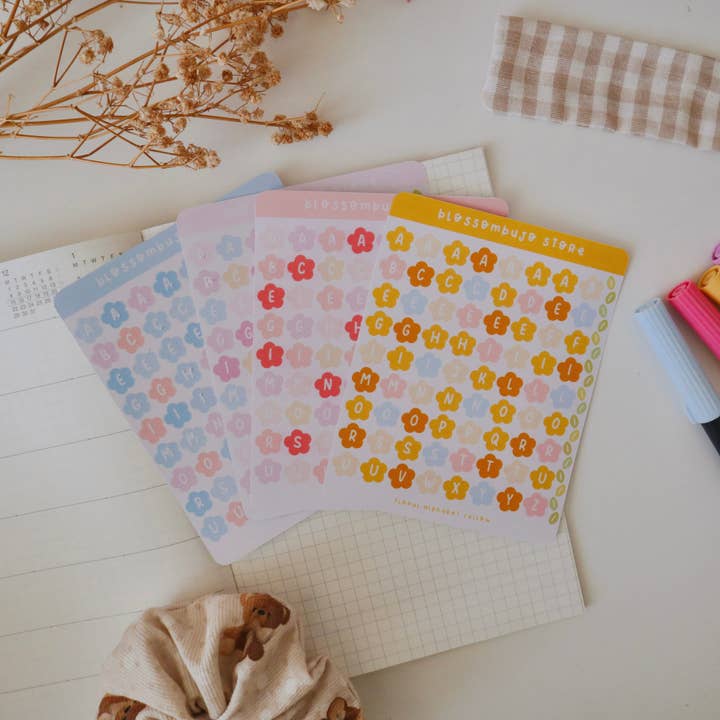 Folha de Autocolantes - Alfabeto Floral por atacado de BlossomBujo Store