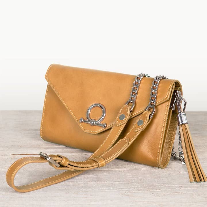 URBAN-EQUESTRIAN - Wholesale Crossbody Bag - Women's - Del Mar - Horse Bit Crossbody Luxury Leather Handbag in Caramel9