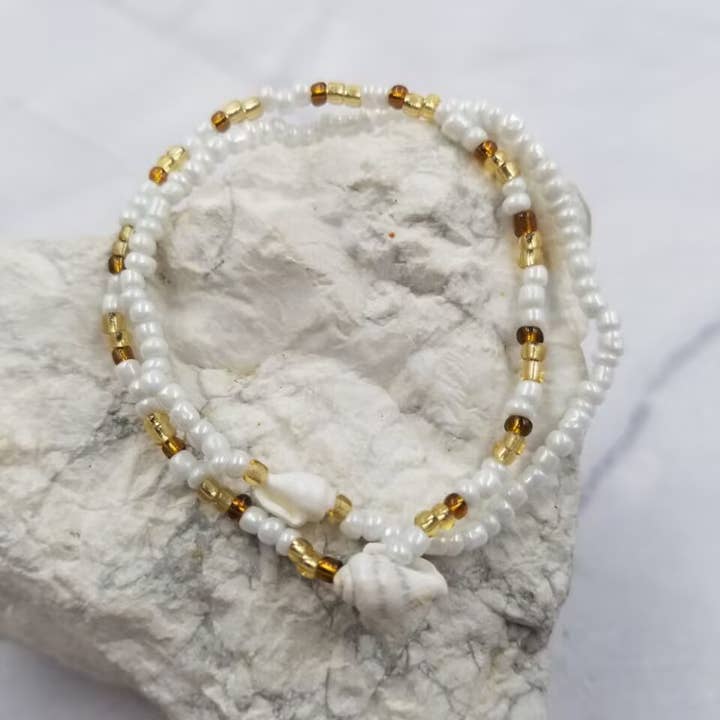 Beach Seed Bead Shell Bracelet - Set Of 2 for wholesale by The Pretty Jewellery
